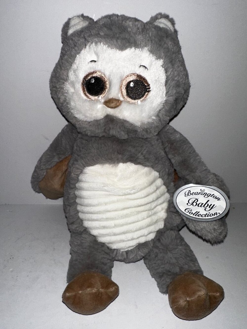 Bearington Baby Collection Plush Owl 13" Gray Tan White Stuffed Animal Toy NWT